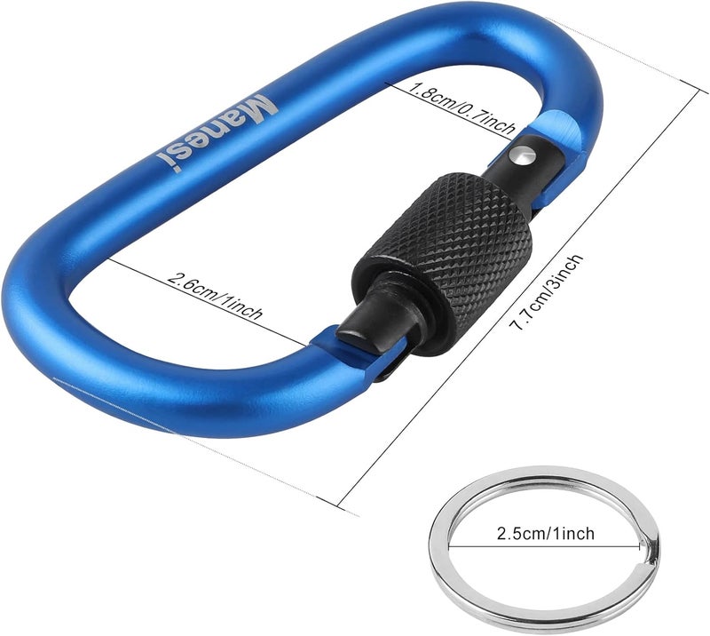 Manesi 10 Pack Aluminum D Ring Key Rings Clips Locking Carabiner for Camping Fishing and Outdoor Use，Clips with Screw Gate Multicolored - Image 2